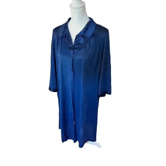 VANITY FAIR VINTAGE blue sheer button up pajama gown size medium - Picture 2 of 7